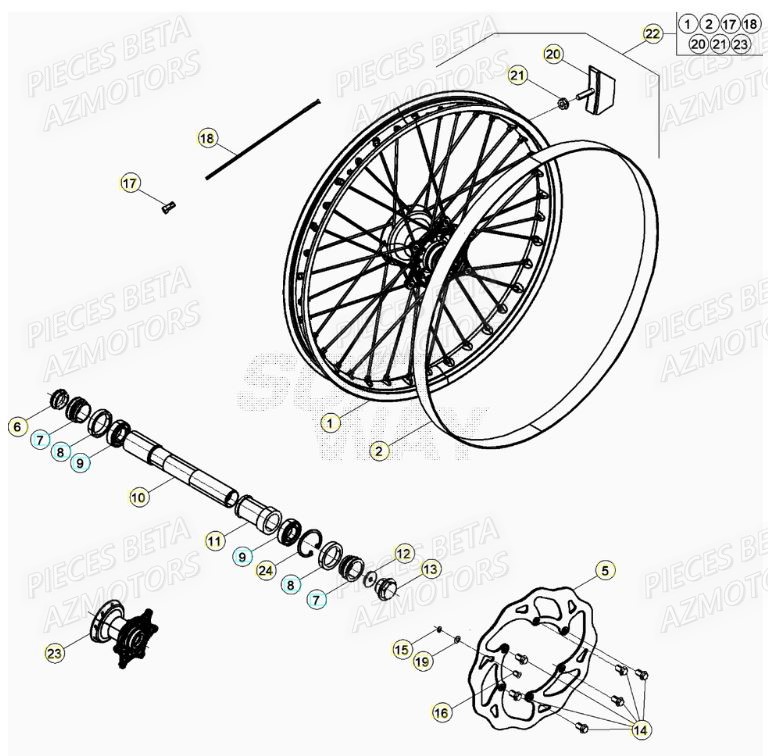 BOUCHON PIVOT ROUE BETA pour ROUE AVANT de RR 200 RACING 2T 22