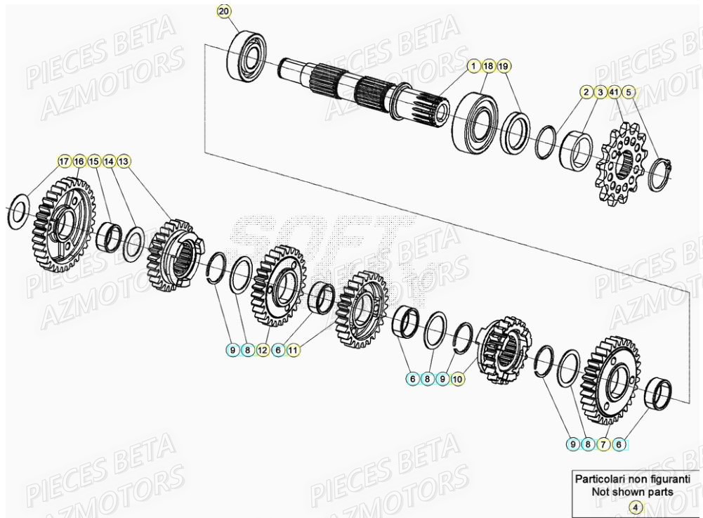 PIGNON DE TRANSMISSION SECONDA IRE BETA pour TRANSMISSION de RR 200 RACING 2T 22