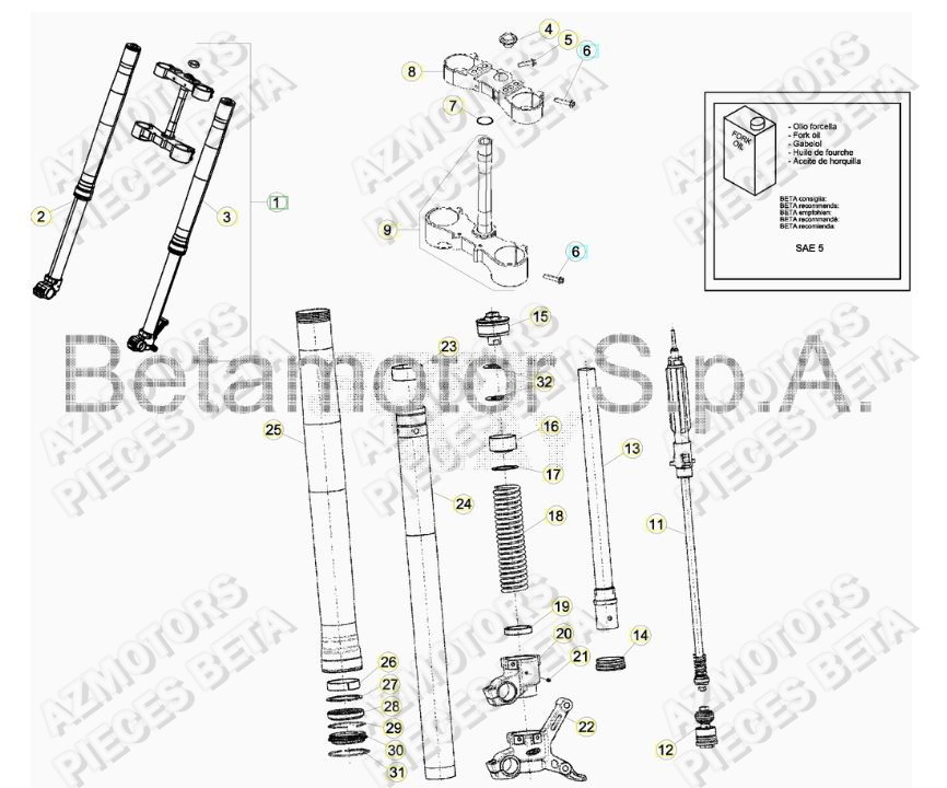 FOURCHE DU No SERIE 0100386 A 0100649 BETA RR 250 2T MY18