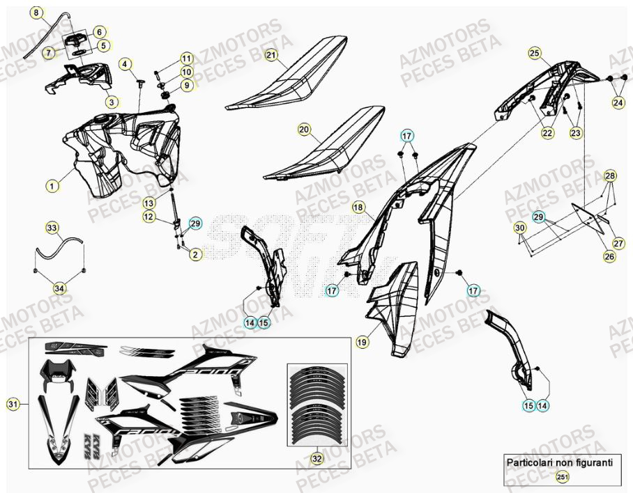 KIT AUTOCOLLANTS - KIT RR RACING MY20 BETA pour CARENAGE ARRIERE de RR 250 RACING MY20