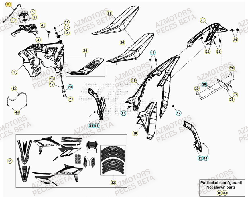 KIT AUTOCOLLANTS RR RACING MY21 BETA pour CARENAGE ARRIERE de RR 250 RACING MY21
