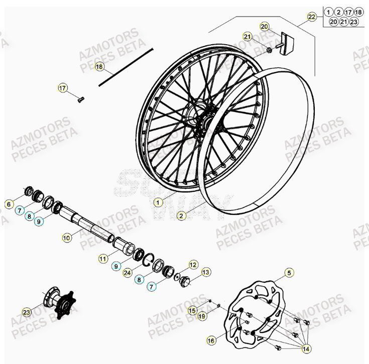 BOUCHON PIVOT ROUE BETA pour ROUE AVANT de RR 250 RACING MY21