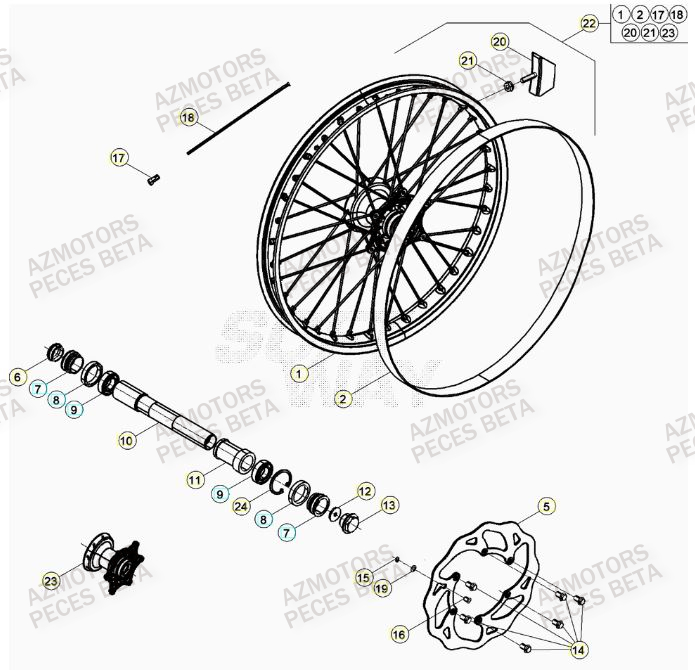 BOUCHON PIVOT ROUE BETA pour ROUE AVANT de RR 250 RACING MY22
