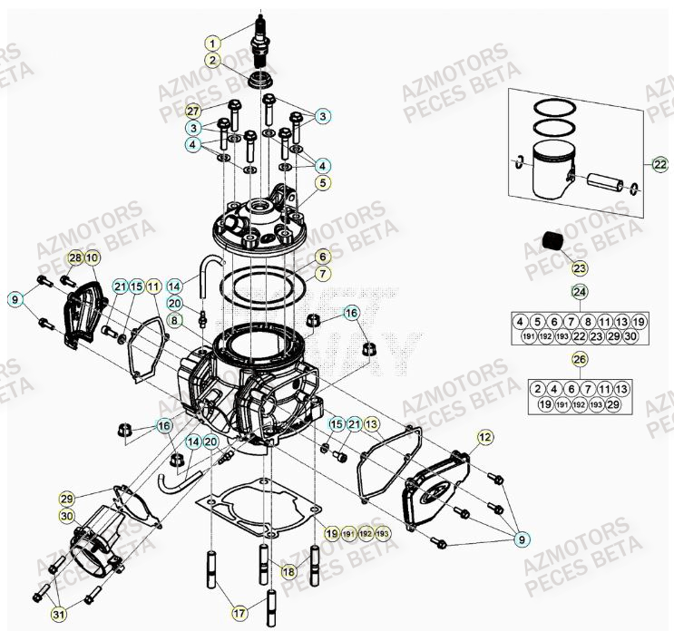 Cylindre BETA Pieces BETA RR RACING 2T 250 - (2023)