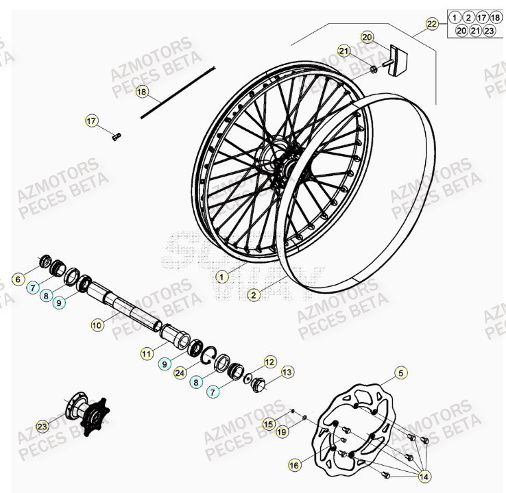 BOUCHON PIVOT ROUE BETA pour ROUE AVANT de RR 250 RACING MY23