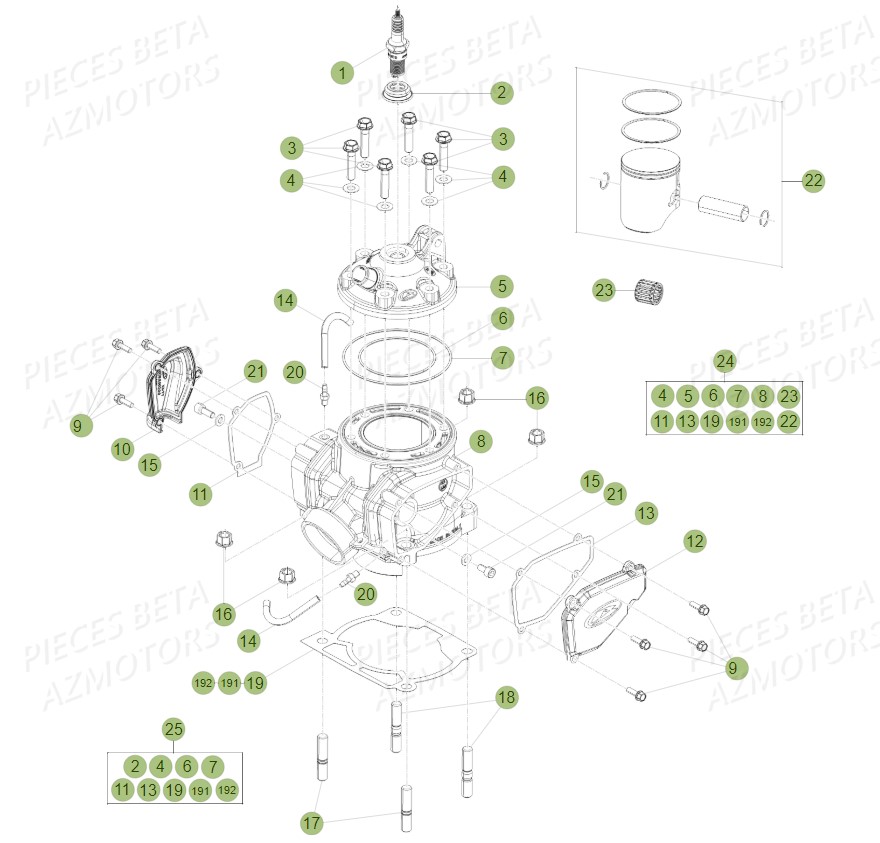 CYLINDRE CULASSE PISTON-Du no serie 700001 a 749999 pour RR 300 2T 2014