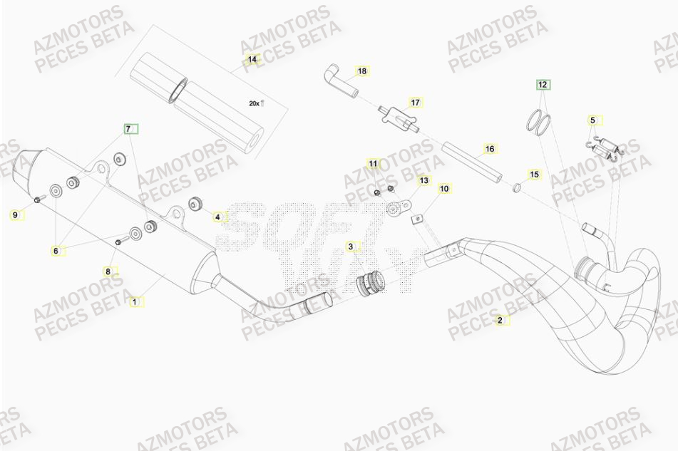 Echappement 2 BETA Pieces BETA RR 2T 300 RACING - (2015)
