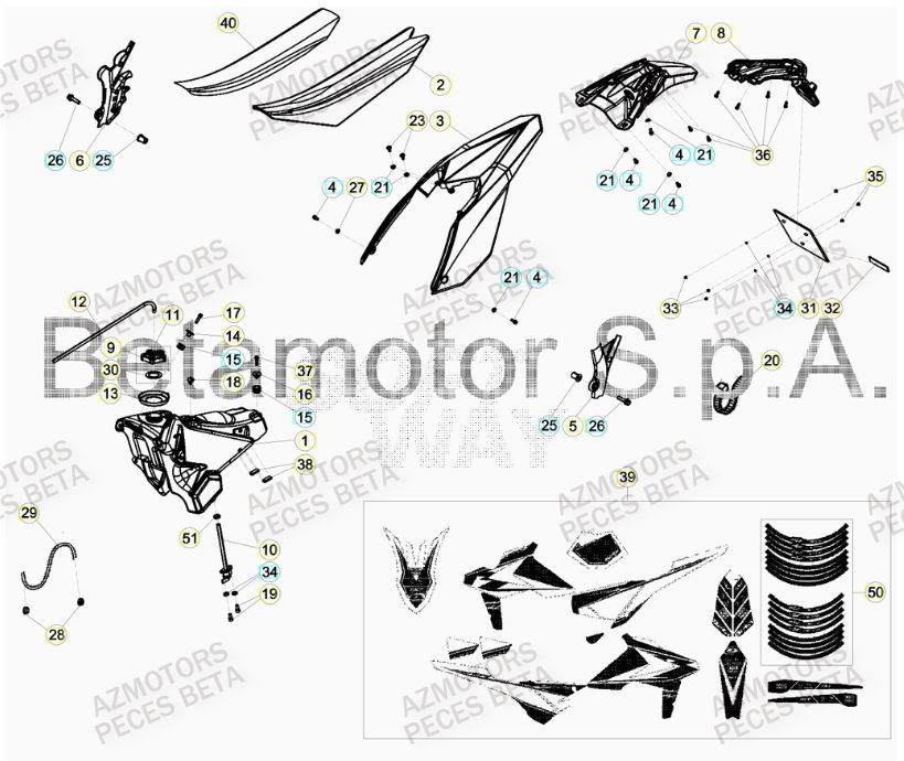KIT AUTOCOLLANTS RR RACING MY19 pour CARENAGE ARRIERE de RR 300 RACING MY19