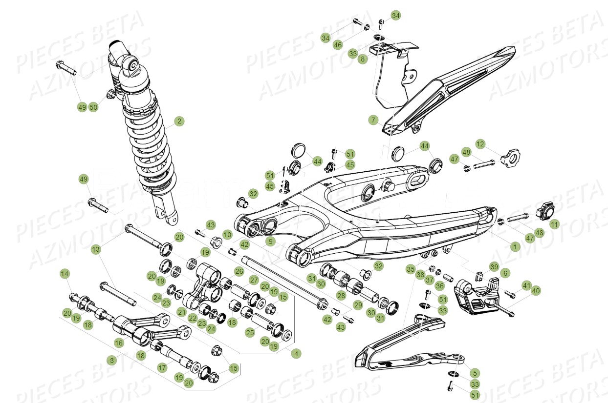 FOURCHE ARRIERE-SUSPENSION ARRIERE pour RR 300 RC 2T MY18