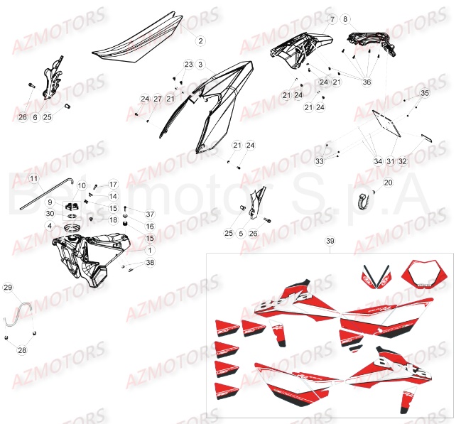 CARENAGES RESERVOIR SELLE pour RR 350 4T EFI 16