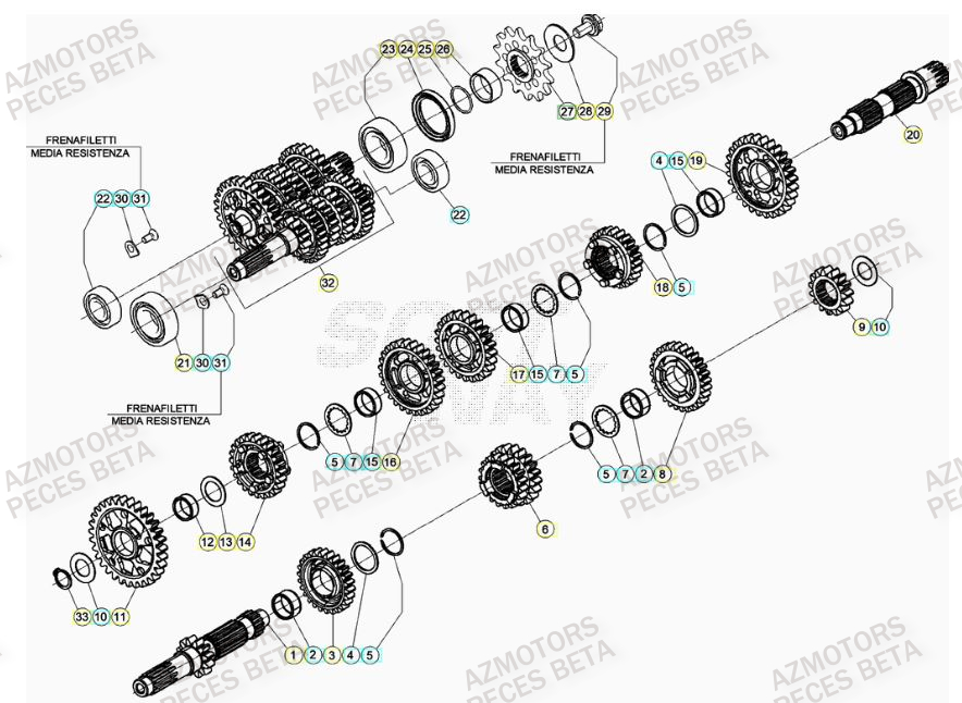 PIGNON DE TRANSMISSION SECONDA IRE BETA pour TRANSMISSION de RR 350 RACING 22