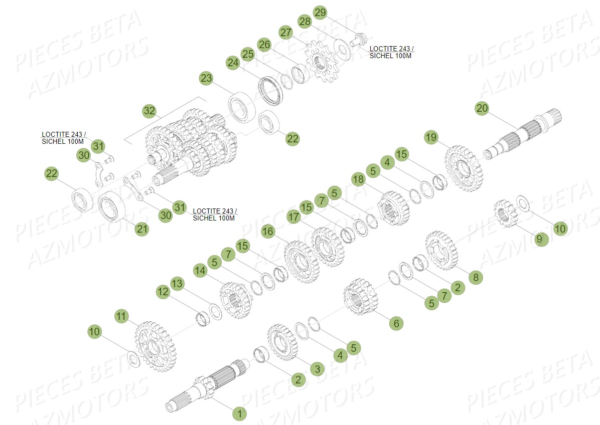 PIGNON DE TRANSMISSION SECONDA IRE BETA pour BOITE A VITESSES de RR 390 RACING 19