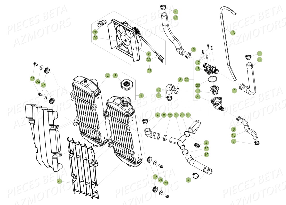 KIT ELECTRO VENTILATEUR RR 4T350 EFI BETA pour RADIATEUR de RR 390 RACING 19