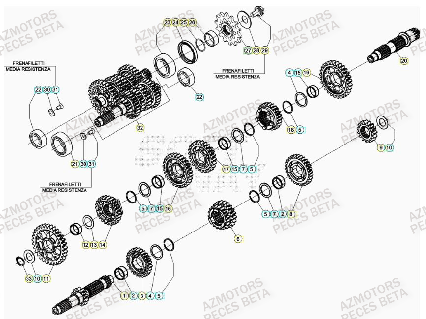 PIGNON DE TRANSMISSION SECONDA IRE BETA pour TRANSMISSION de RR 430 RACING 22