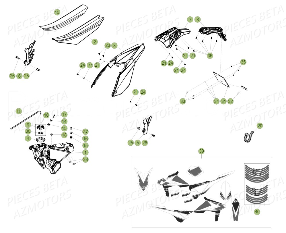 Carenages Reservoir Selle BETA Pièces Beta RR 4T 480 Enduro - (2019)
