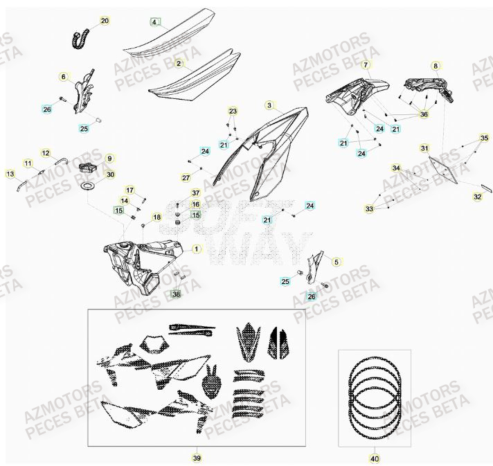 AUTOCOLLANTS UNIVERSAUX POUR JANTES ROUG BETA pour CARENAGE ARRIERE de RR 480 RACING 16