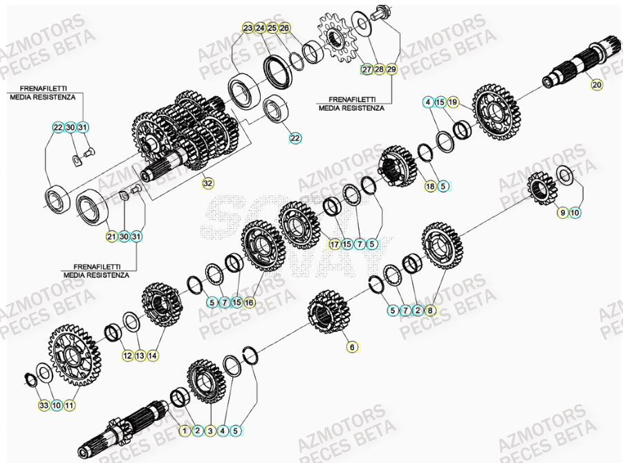 PIGNON DE TRANSMISSION SECONDA IRE BETA pour TRANSMISSION de RR 480 RACING 21