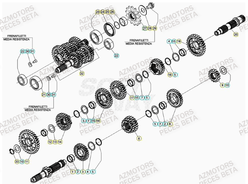 PIGNON DE TRANSMISSION SECONDA IRE BETA pour TRANSMISSION de RR 480 RACING 22