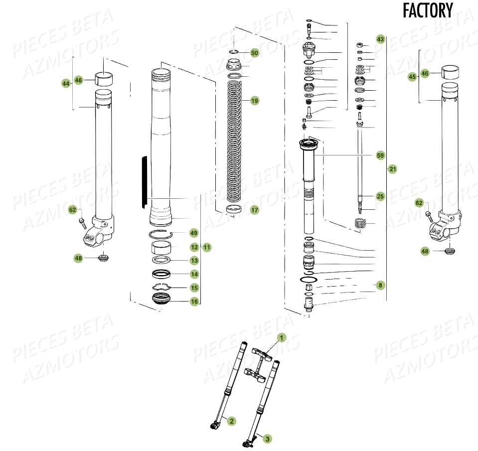 Fourche No Serie 100593 A 100645 BETA Pièces Beta RR 4T 400 Enduro - 2011