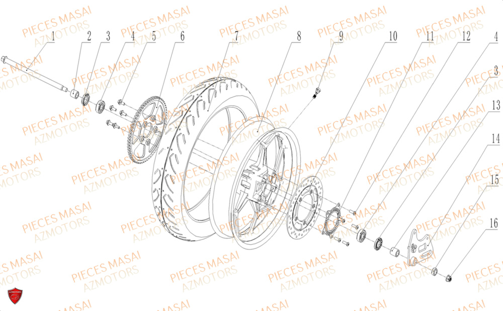 Roue Arriere MASAI Pièces Moto RS1
