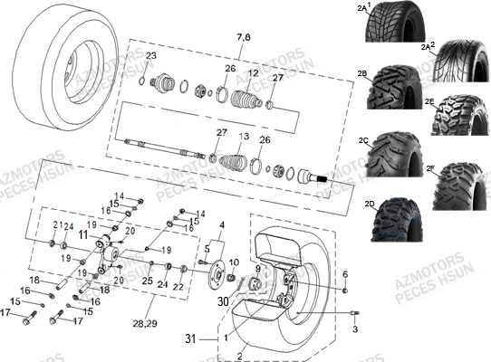 Essieu Arriere HSUN Pièces Quad HSUN RS8 - 800cc 4x4 EFI