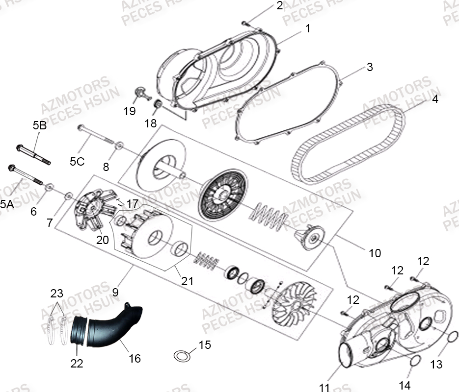 Variateur HSUN Pièces Quad HSUN RS8 - 800cc 4x4 EFI