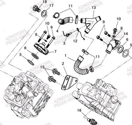 Circuit D Eau De Refroidissement HSUN Pièces Quad HSUN RS8R/RS8 2013--> - 800cc 4x4 EFI 