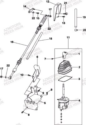Tringlerie De Vitesses (modele A Cable) AZMOTORS Pièces Quad HSUN RS8R/RS8 2013--> - 800cc 4x4 EFI 