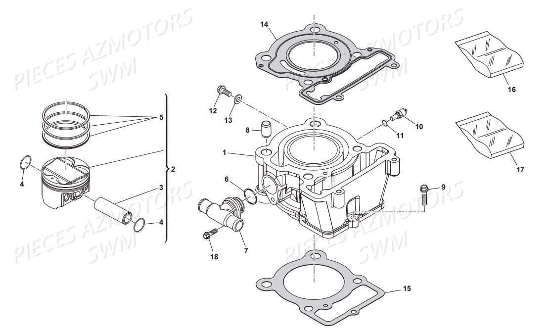 Cylindre Piston SWM Pieces SWM Origine RS 125R ENDURO E4(2017)
