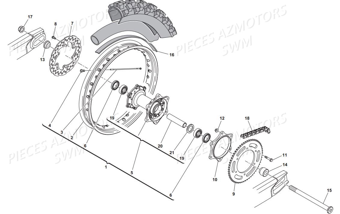 Roue Arriere Rs 125r SWM Pieces SWM Origine RS 125R ENDURO E4(2017)
