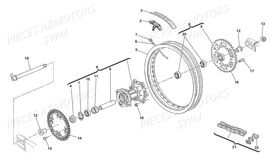 Roue Arriere SWM Pieces SWM Origine RS 300R ENDURO E4 (2017)(ZN0B101AAHV)
