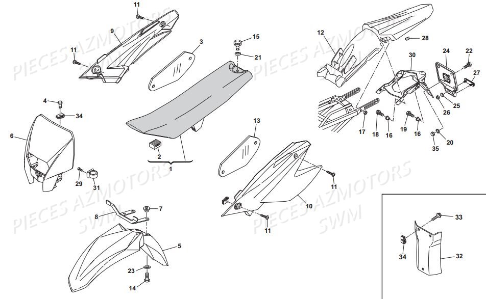 Carenages Garde Boue Selle SWM Pieces SWM Origine RS 500R ENDURO E4 (2017)(ZN0B103AAHV)
