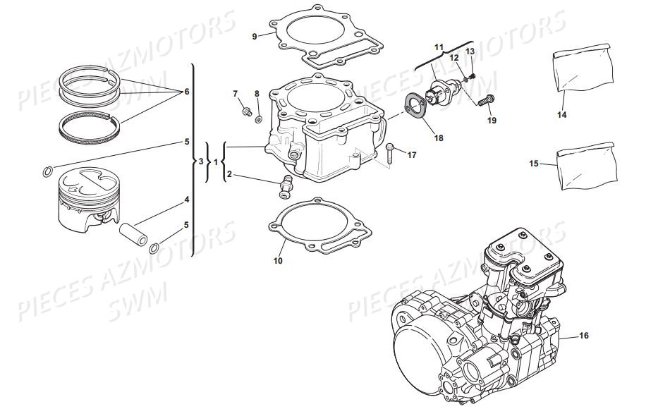 Cylindre Piston SWM Pieces SWM Origine RS 500R ENDURO E4 (2017)(ZN0B103AAHV)
