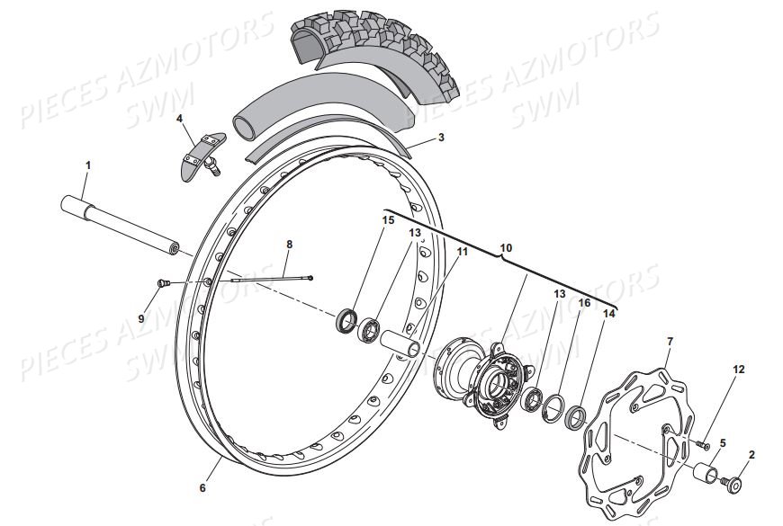 Roue Avant SWM Pieces SWM Origine RS 500R ENDURO E4 (2017)(ZN0B103AAHV)
