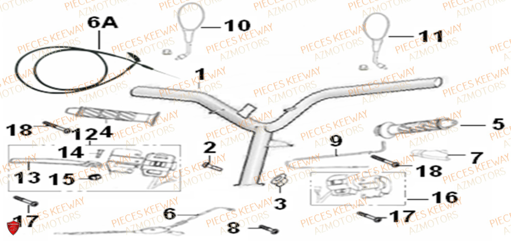 Guidon  Pieces KEEWAY Origine RY6 50 2011-2016
