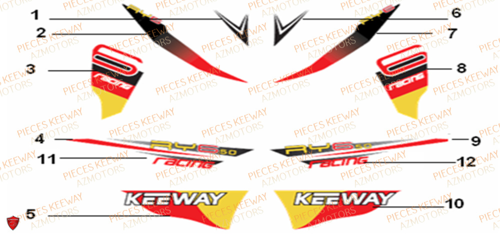 Sticker 2009 Rouge  Pieces KEEWAY Origine RY6 50 2011-2016
