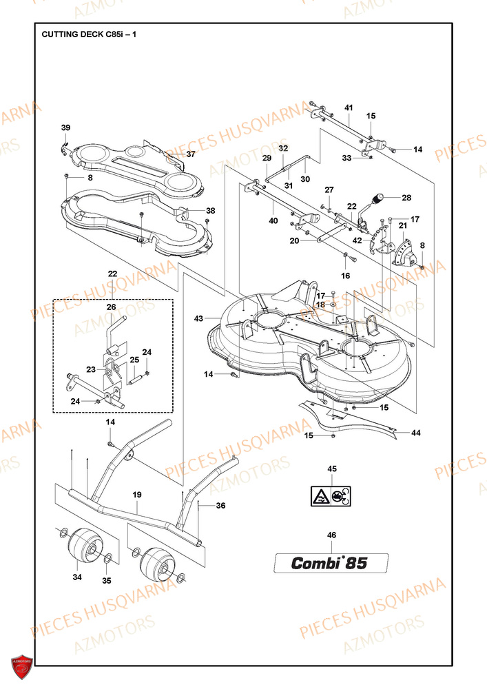 Unite De Coupe De 85 Cm 1 HUSQVARNA PIECES TONDEUSE AUTOPORTEE R 112iC HUSQVARNA