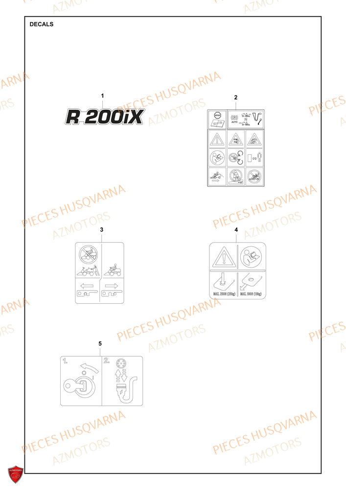 Autocollants HUSQVARNA PIECES TONDEUSE AUTOPORTEE R 200iX RIDER HUSQVARNA