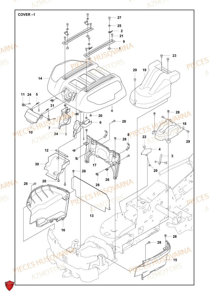 Couvercle 1 HUSQVARNA PIECES TONDEUSE AUTOPORTEE R 200iX RIDER HUSQVARNA