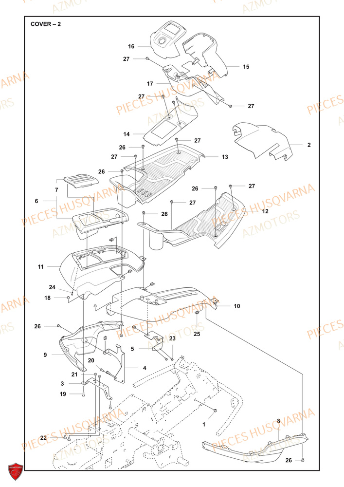Couvercle 2 HUSQVARNA PIECES TONDEUSE AUTOPORTEE R 200iX RIDER HUSQVARNA