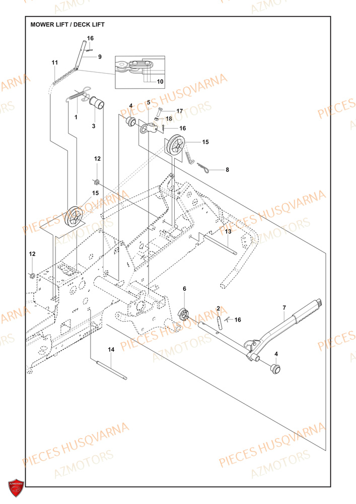 Levage De Tondeuse  Et De Carter HUSQVARNA PIECES TONDEUSE AUTOPORTEE R 200iX RIDER HUSQVARNA