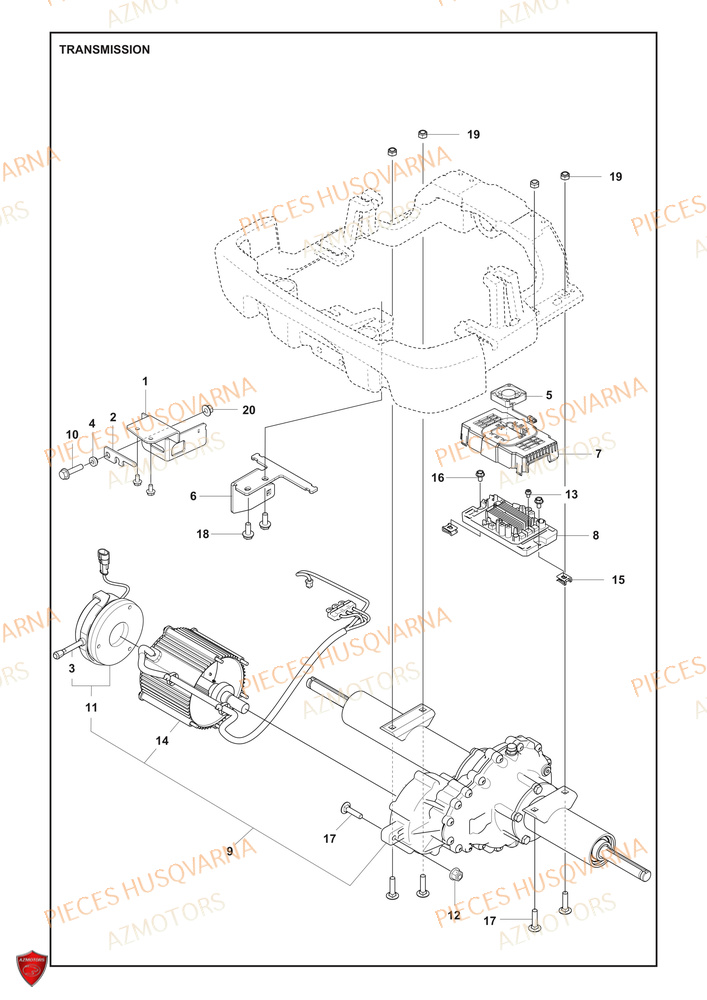 Transmission HUSQVARNA PIECES TONDEUSE AUTOPORTEE R 200iX RIDER HUSQVARNA