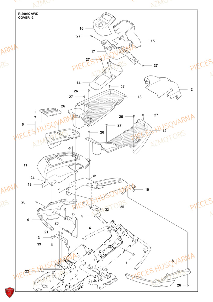 Couvercle 1 HUSQVARNA PIECES TONDEUSE AUTOPORTEE R 200iX AWD HUSQVARNA