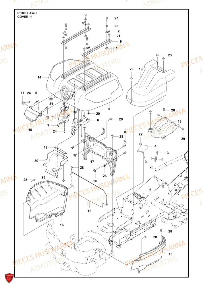 Couvercle 2 HUSQVARNA PIECES TONDEUSE AUTOPORTEE R 200iX AWD HUSQVARNA