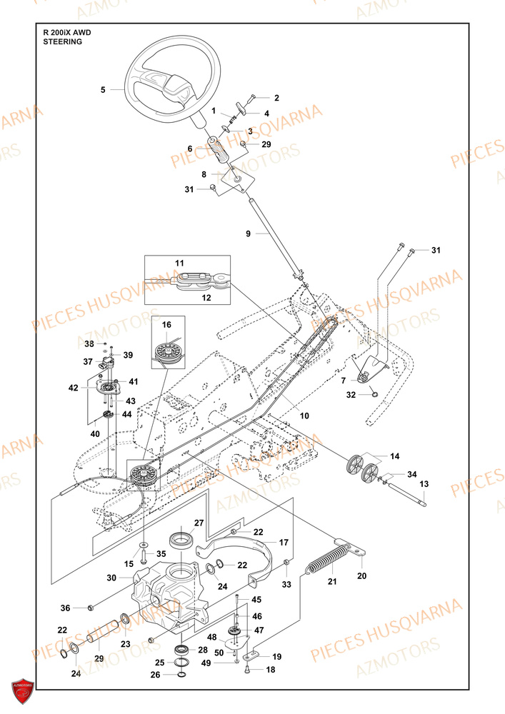 Direction HUSQVARNA PIECES TONDEUSE AUTOPORTEE R 200iX AWD HUSQVARNA
