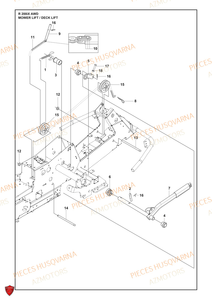 Levage De Tondeuse  Et Carter HUSQVARNA PIECES TONDEUSE AUTOPORTEE R 200iX AWD HUSQVARNA