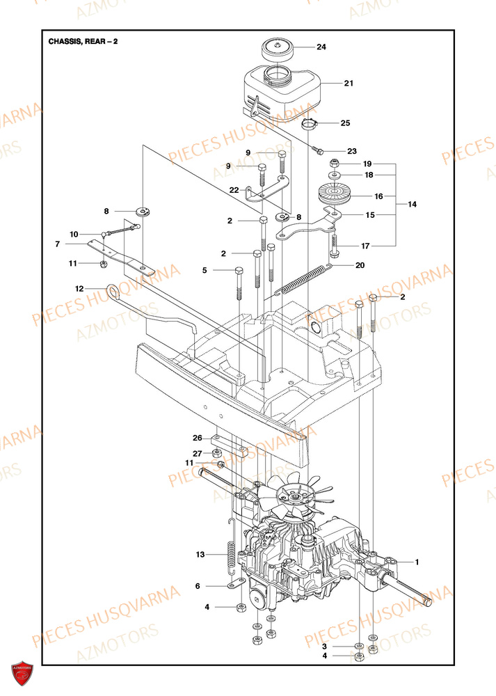 Arriere Du Chassis 2 HUSQVARNA PIECES TONDEUSE AUTOPORTEE R 216T AWD RIDER HUSQVARNA