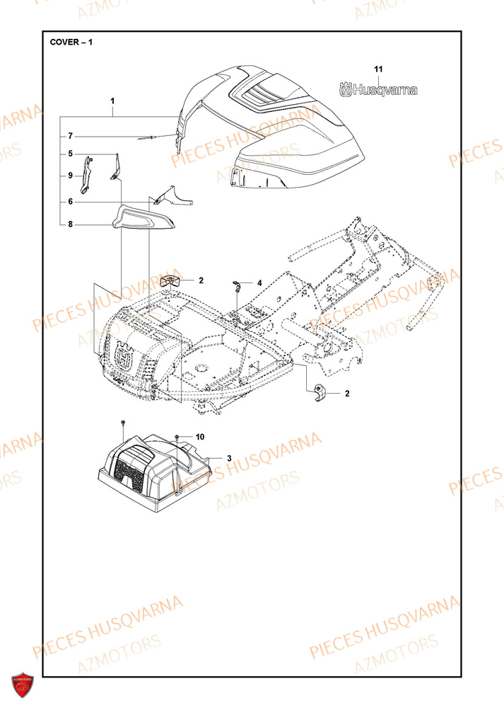 Couvercle 1 HUSQVARNA PIECES TONDEUSE AUTOPORTEE R 216T AWD RIDER HUSQVARNA
