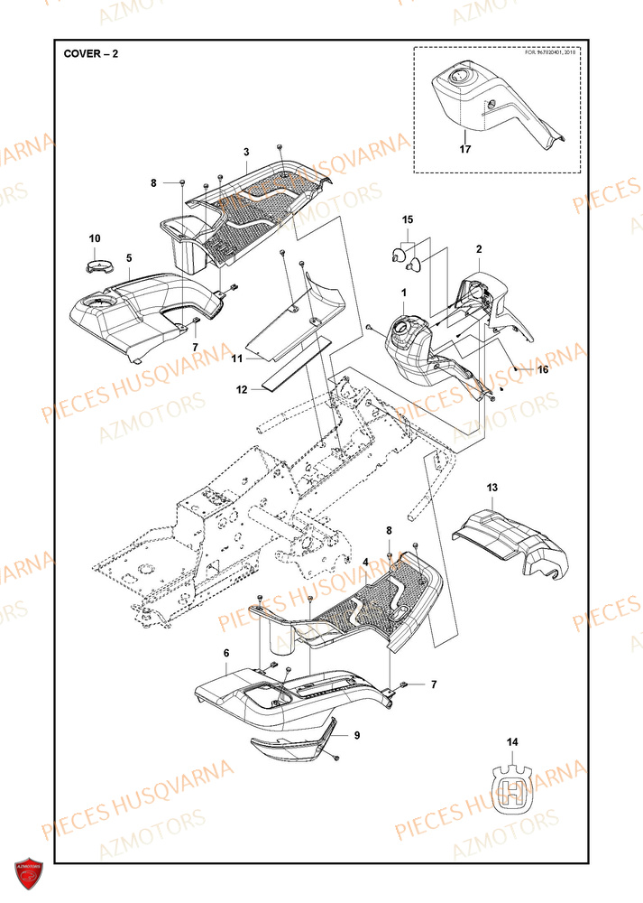 Couvercle 2 HUSQVARNA PIECES TONDEUSE AUTOPORTEE R 216T AWD RIDER HUSQVARNA