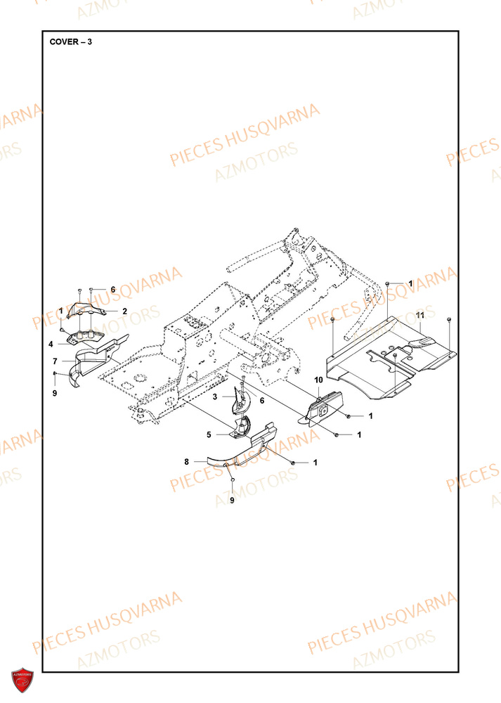 Couvercle 3 HUSQVARNA PIECES TONDEUSE AUTOPORTEE R 216T AWD RIDER HUSQVARNA
